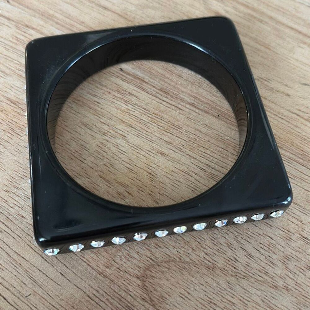 Vintage lucite square black rhinestone bangle brace